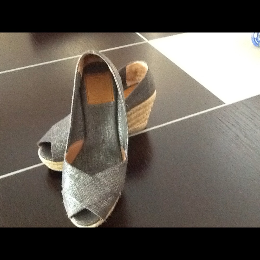 Tory Burch Gray Espadrille Wedge Peep-Toe Shoes